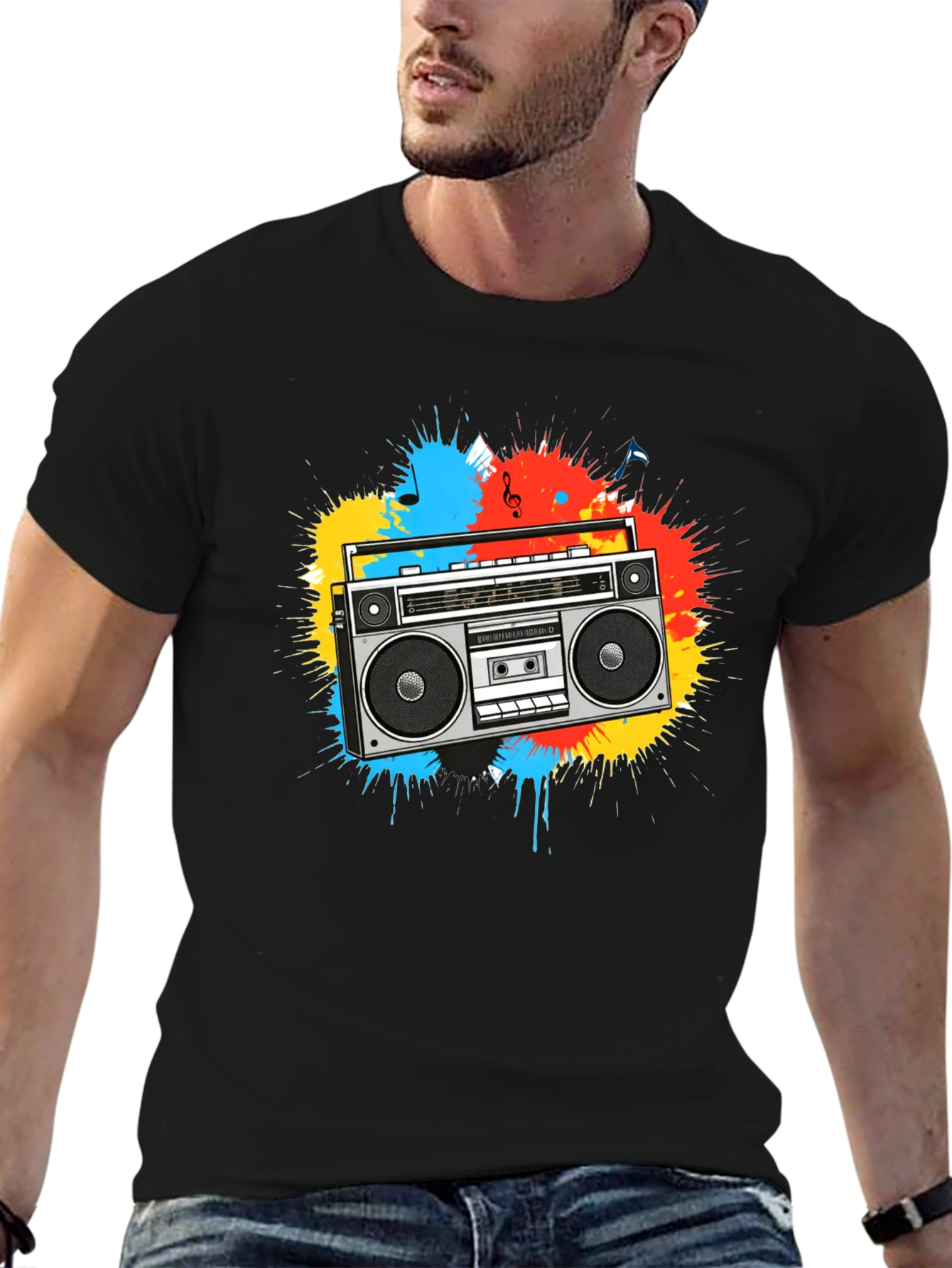 Boombox Splatter Graphic T-Shirt - Retro Style