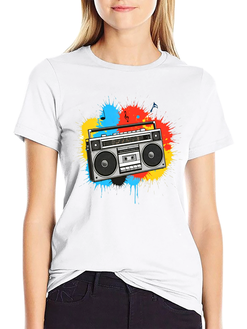 Boombox Splatter Graphic T-Shirt - Retro Style