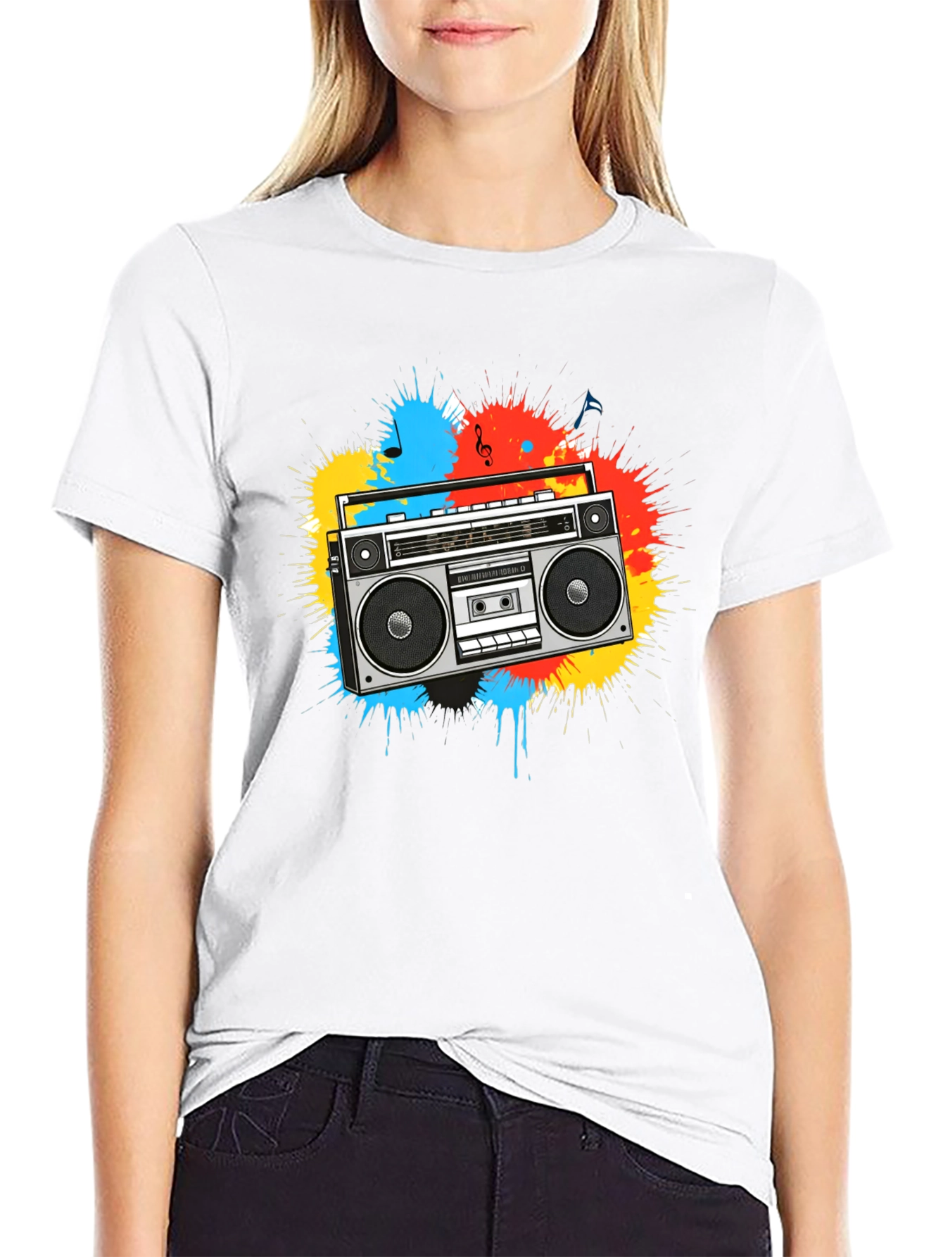 Boombox Splatter Graphic T-Shirt - Retro Style