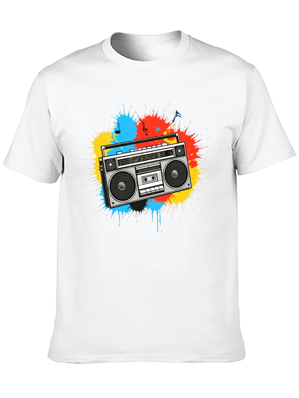 Boombox Splatter Graphic T-Shirt - Retro Style