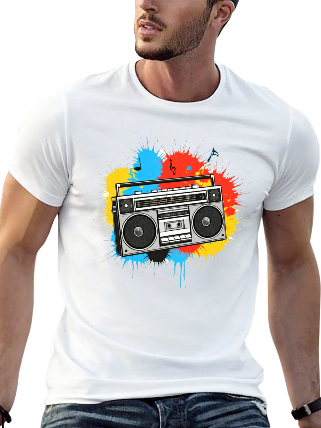 Boombox Splatter Graphic T-Shirt - Retro Style