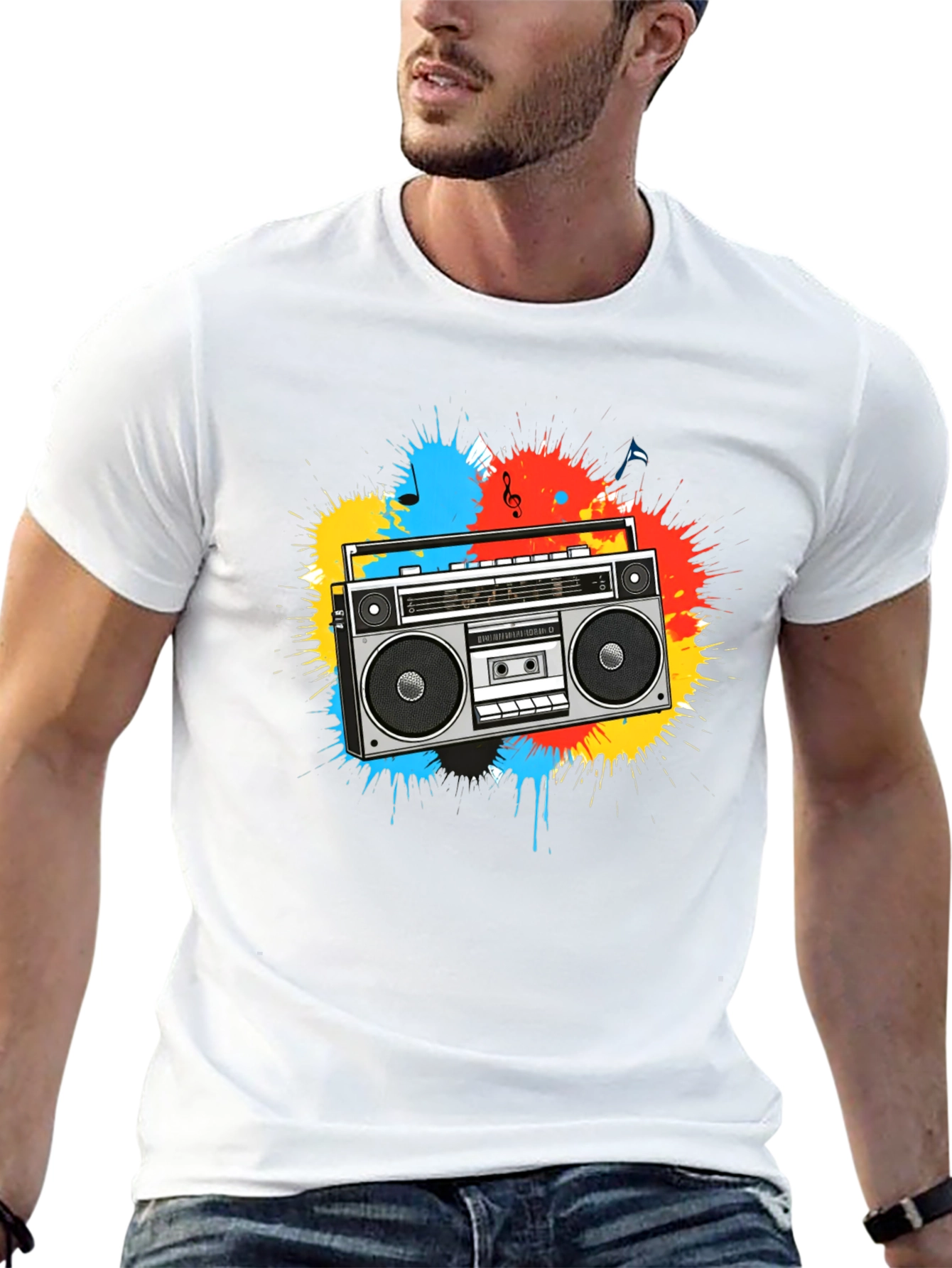 Boombox Splatter Graphic T-Shirt - Retro Style