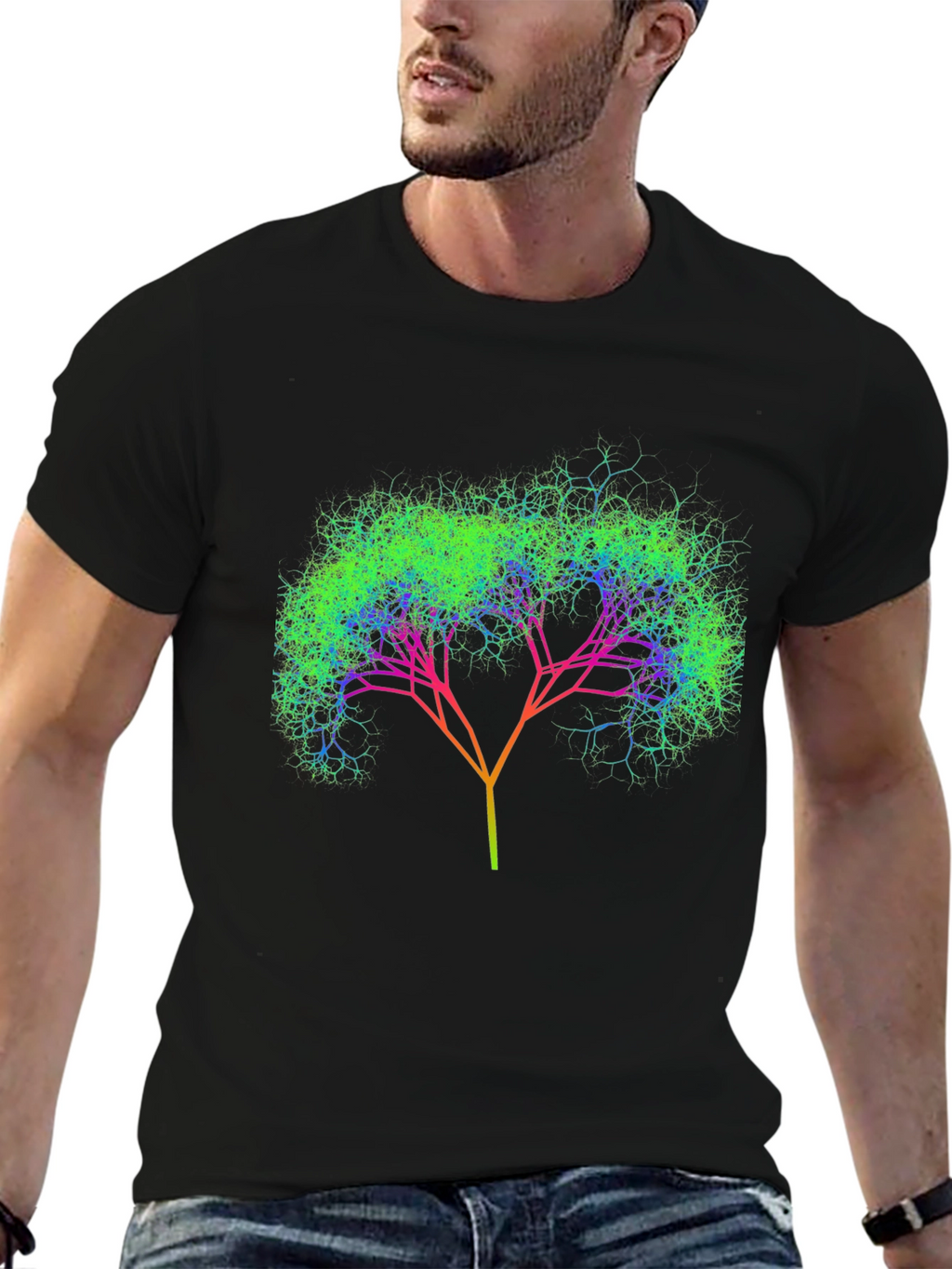 Abstract Tree Graphic Tee - Black Cotton Comfort