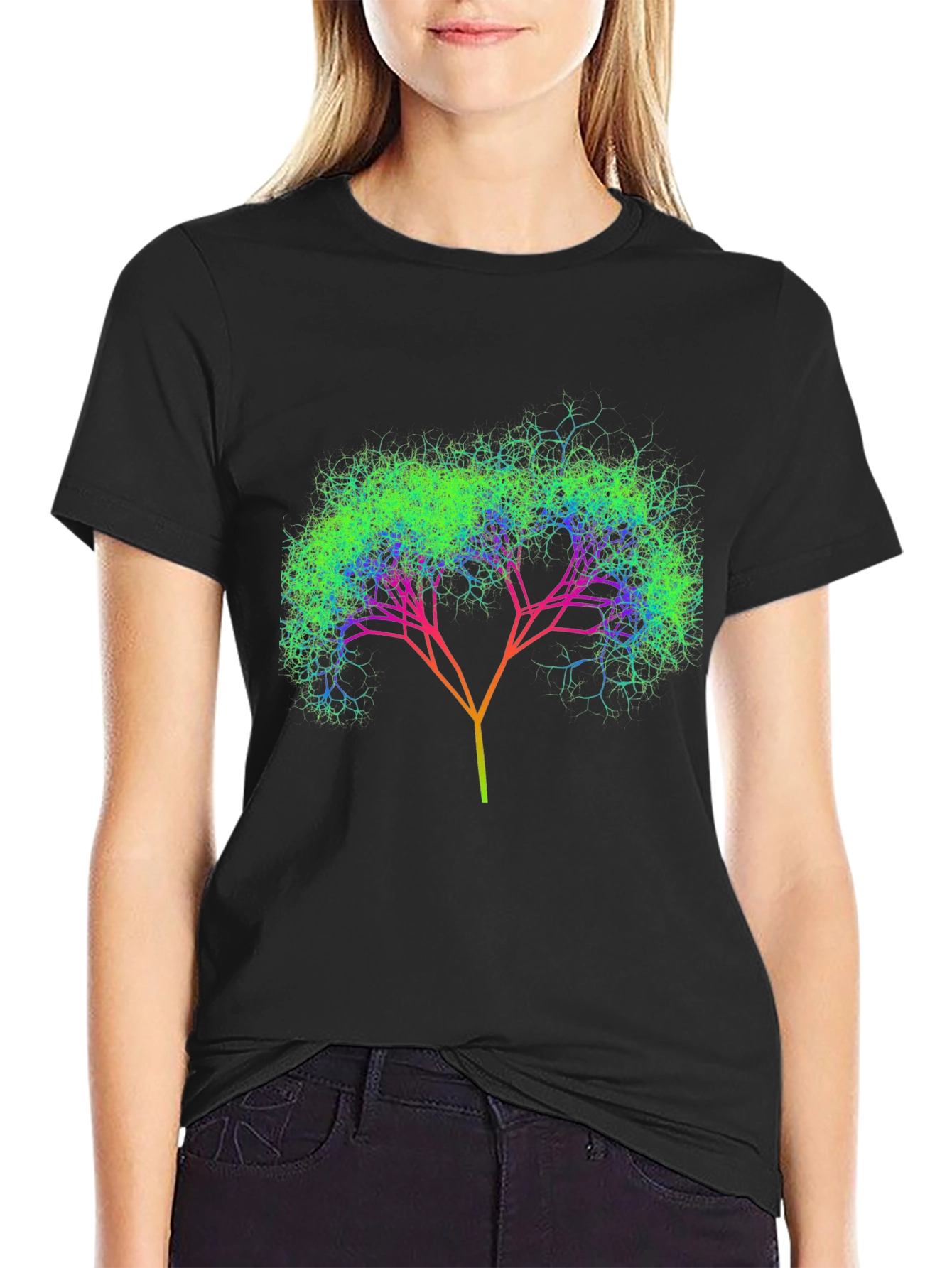 Abstract Tree Graphic Tee - Black Cotton Comfort