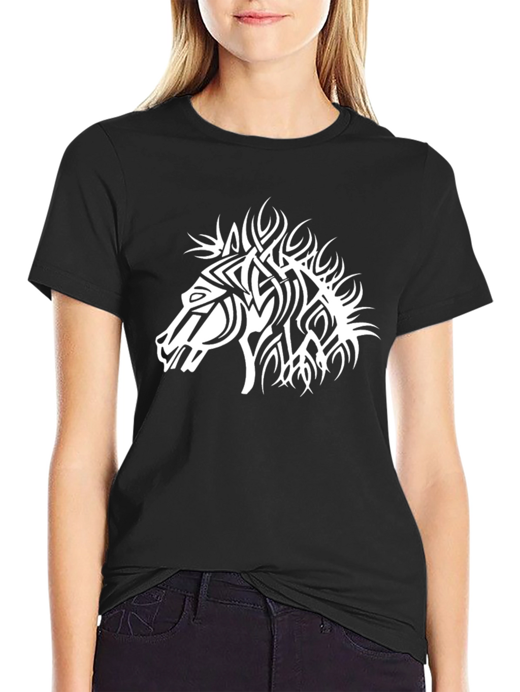 Black Horse Graphic Tee - Tribal Style