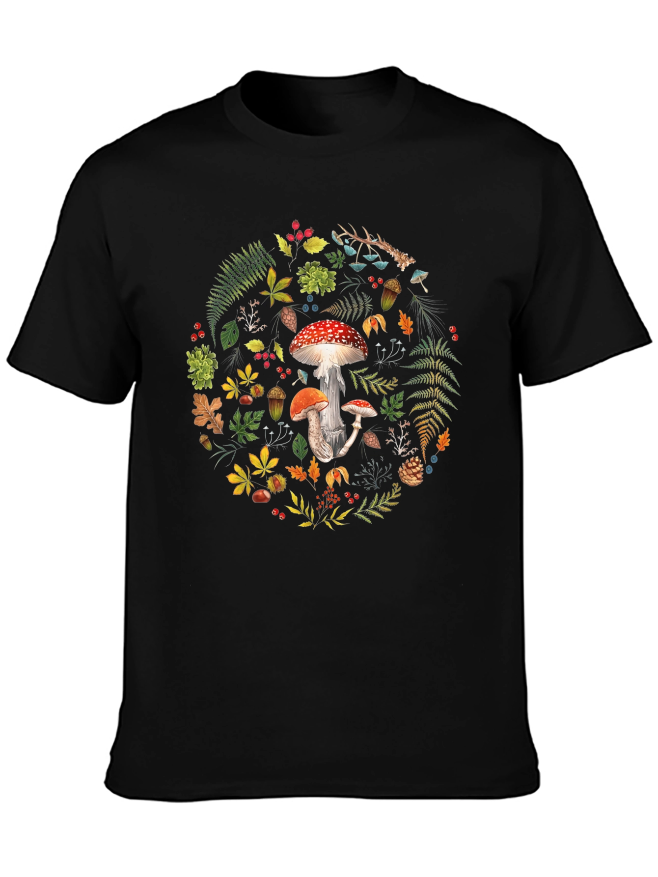 Mushroom Forest Print T-Shirt - Nature Inspired Graphic Tee