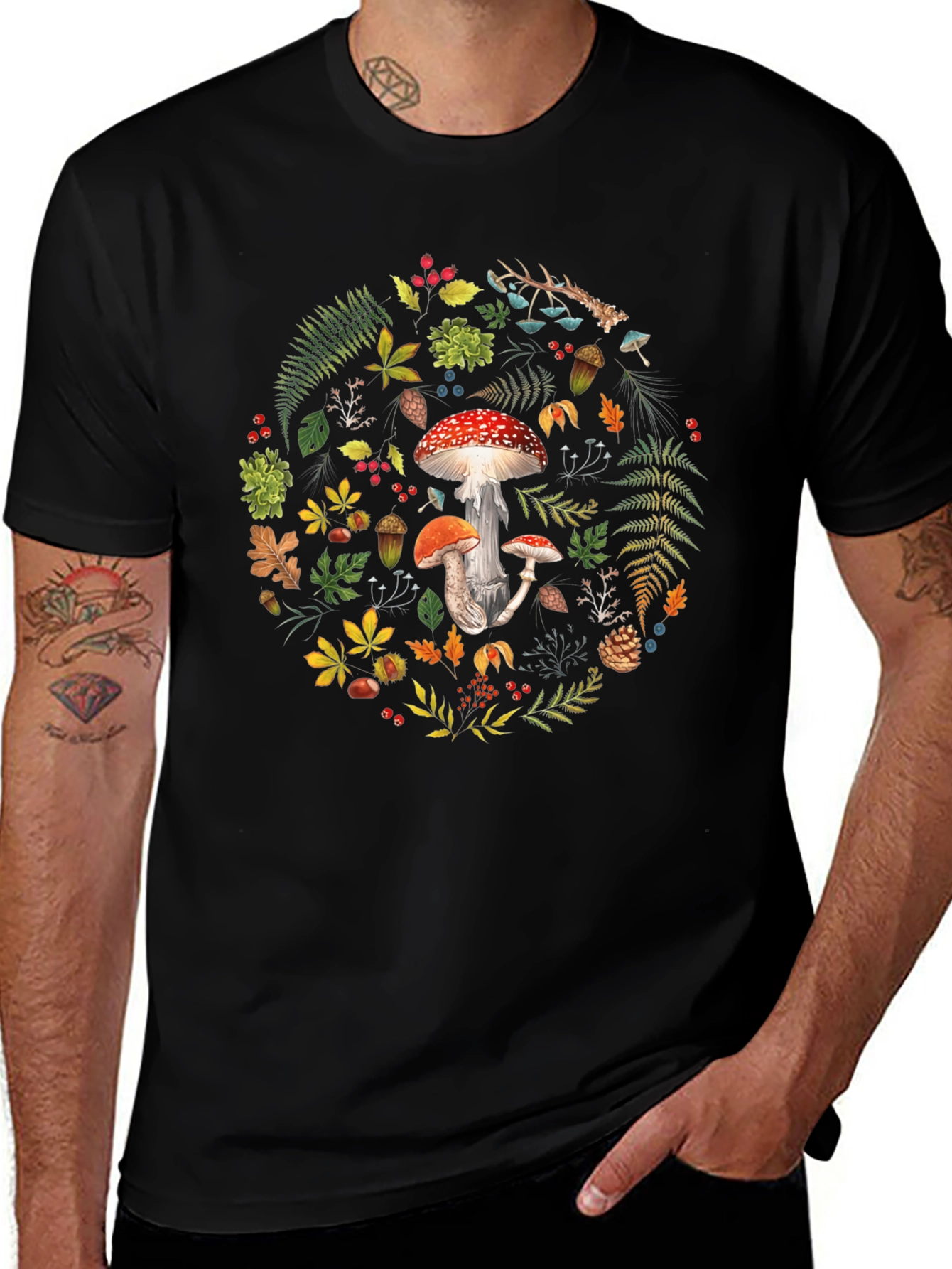 Mushroom Forest Print T-Shirt - Nature Inspired Graphic Tee