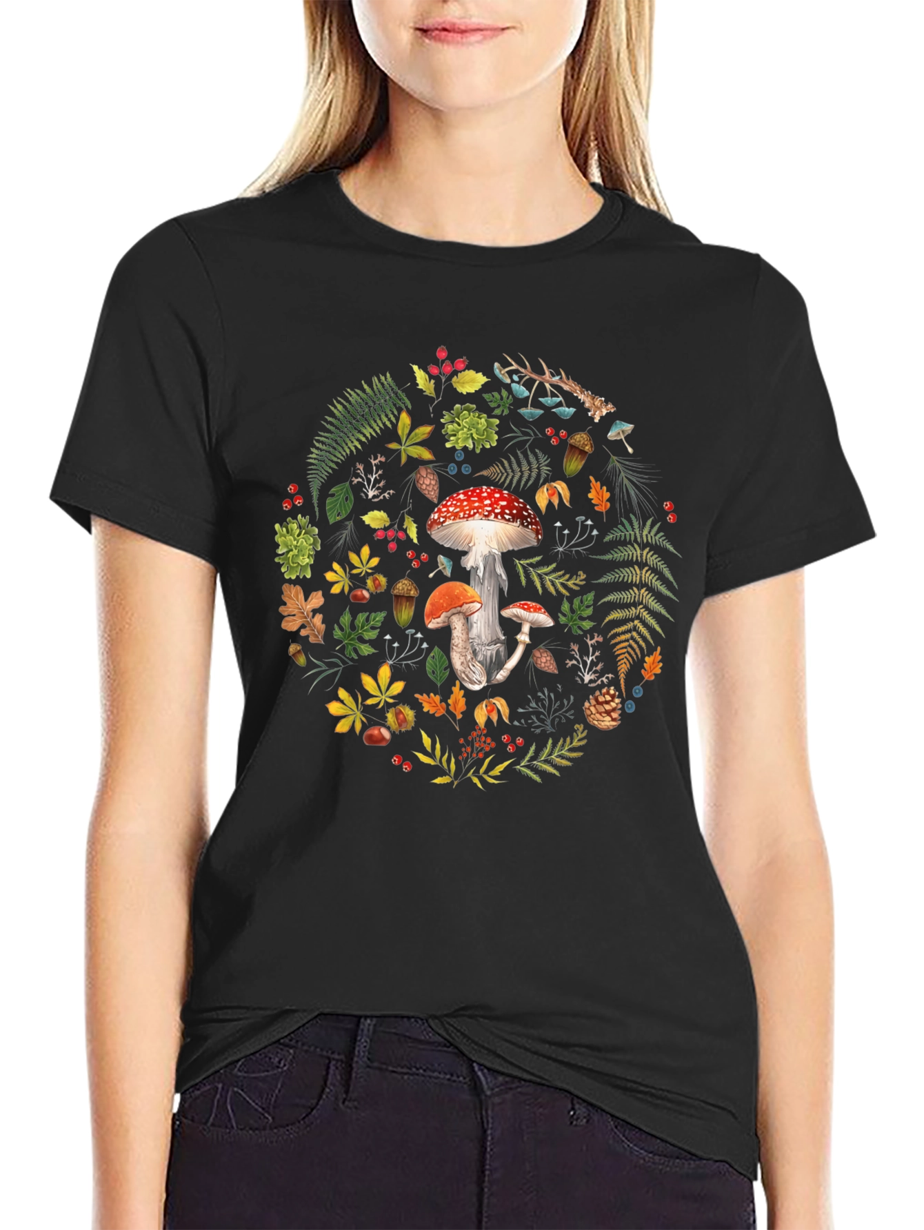 Mushroom Forest Print T-Shirt - Nature Inspired Graphic Tee