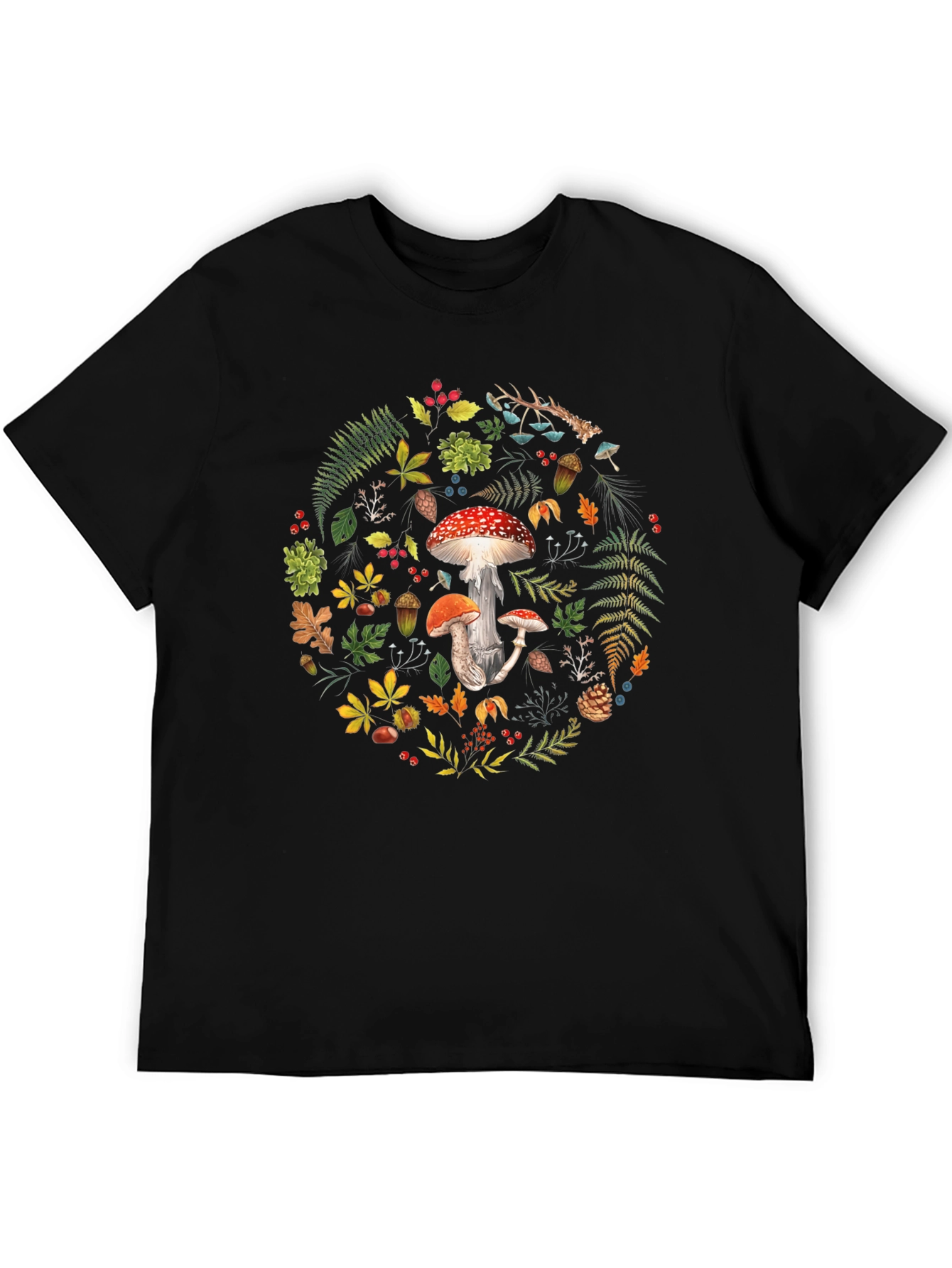 Mushroom Forest Print T-Shirt - Nature Inspired Graphic Tee