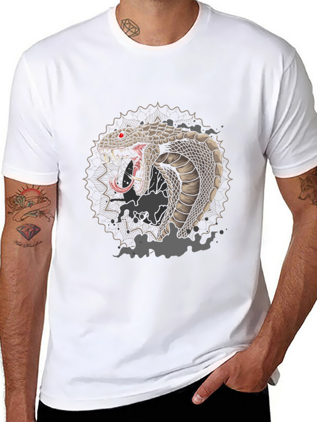 Mens Black Graphic Tee - Cobra Snake Design