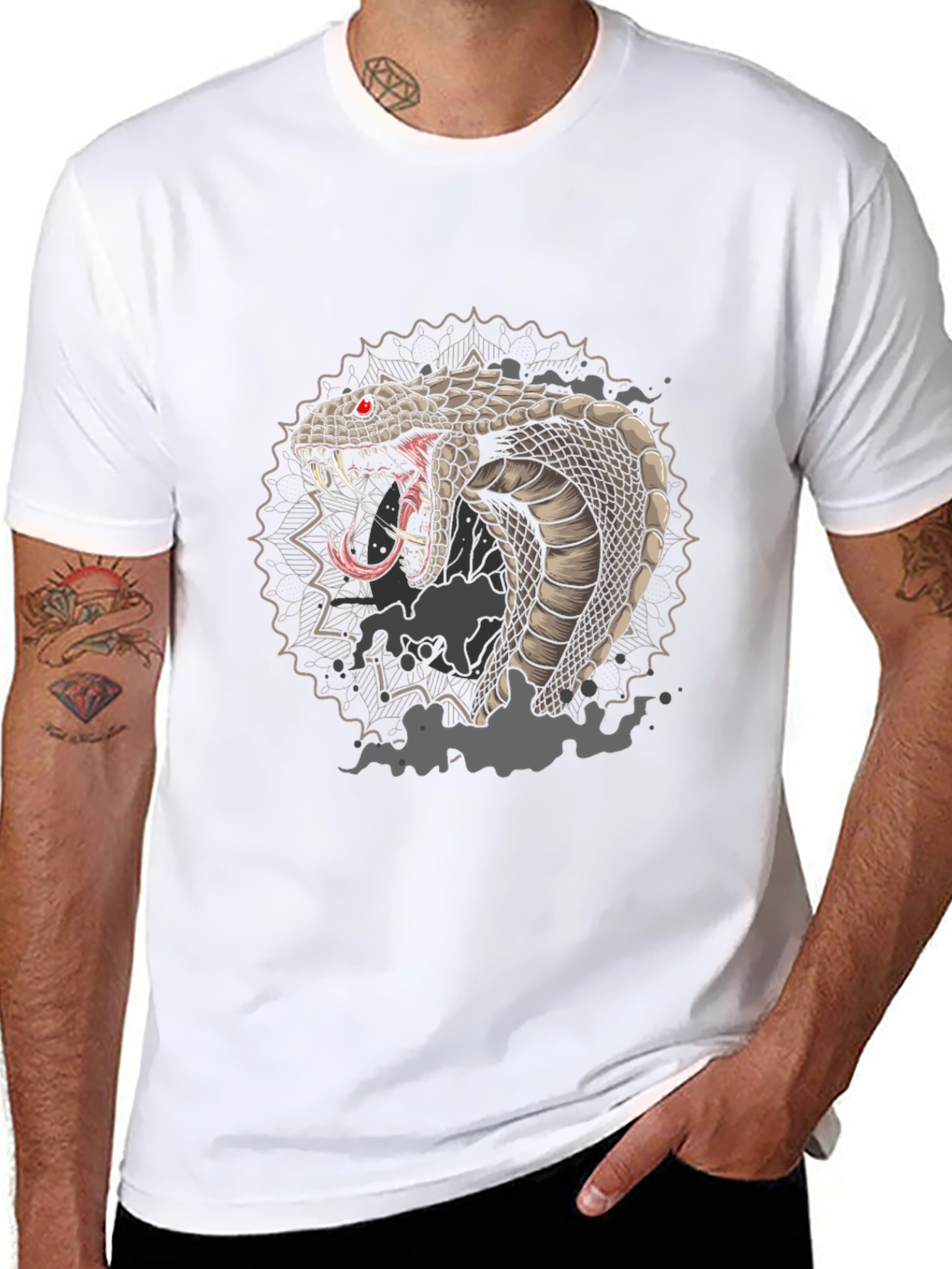 Mens Black Graphic Tee - Cobra Snake Design