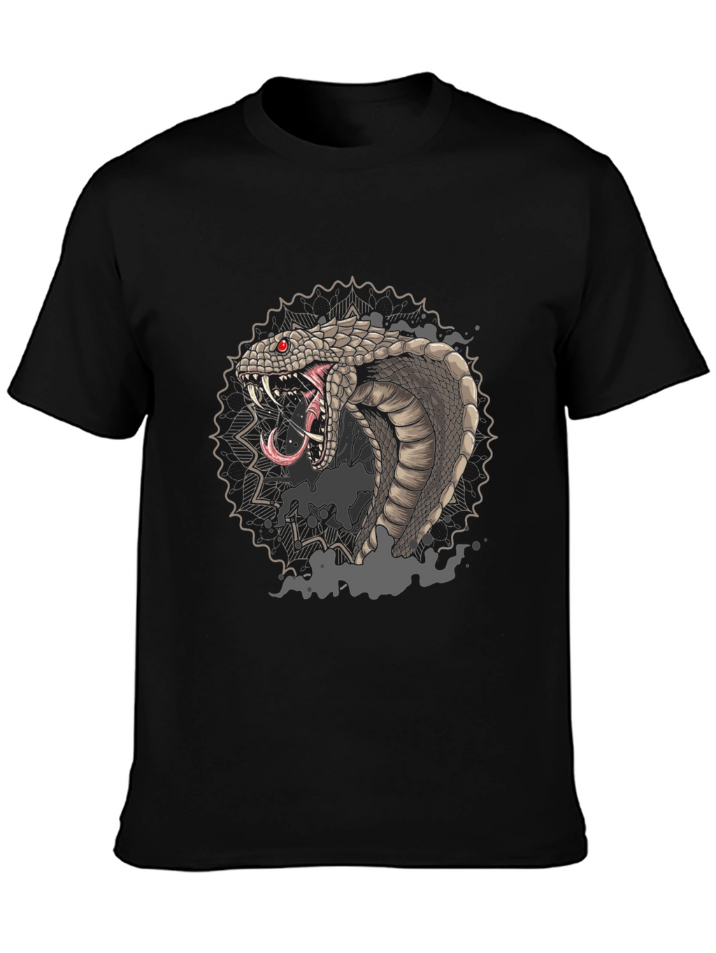 Mens Black Graphic Tee - Cobra Snake Design