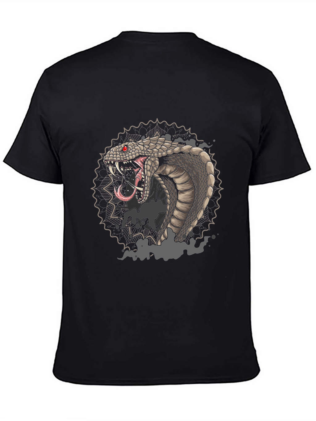 Mens Black Graphic Tee - Cobra Snake Design
