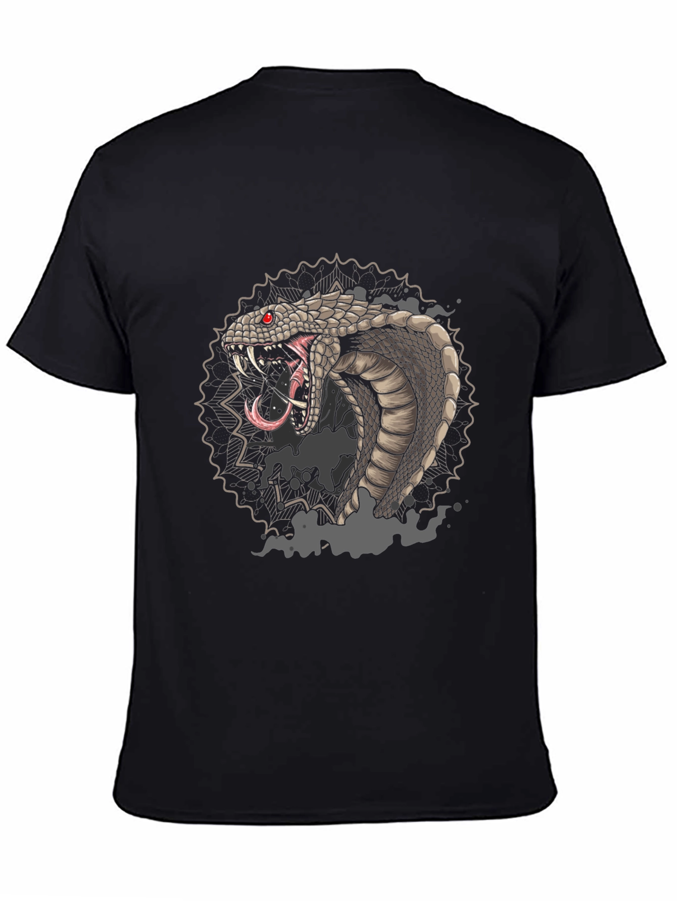 Mens Black Graphic Tee - Cobra Snake Design
