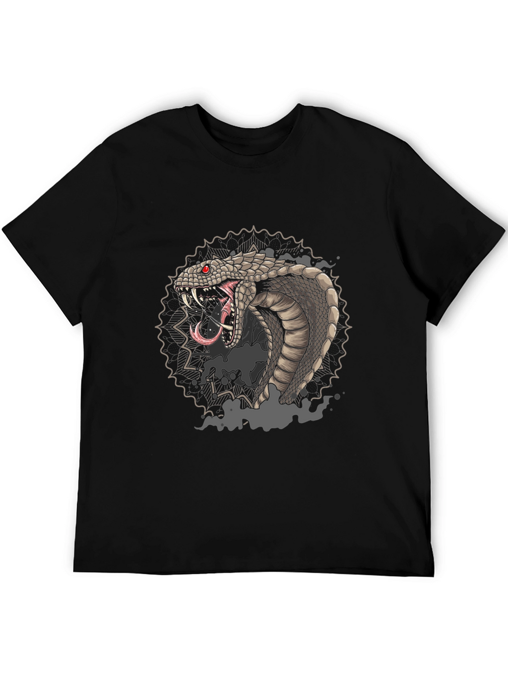 Mens Black Graphic Tee - Cobra Snake Design