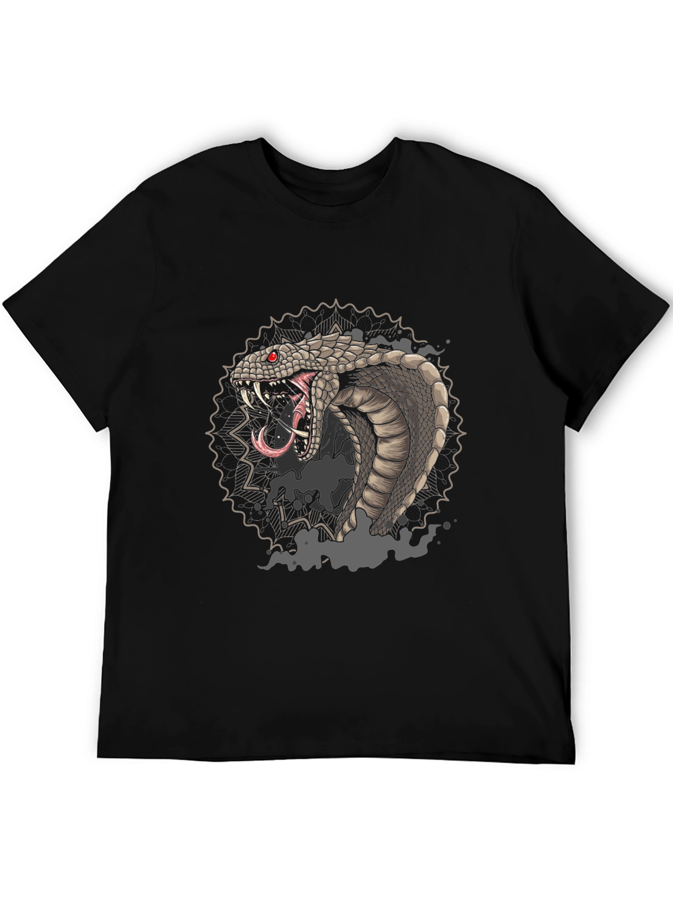 Mens Black Graphic Tee - Cobra Snake Design
