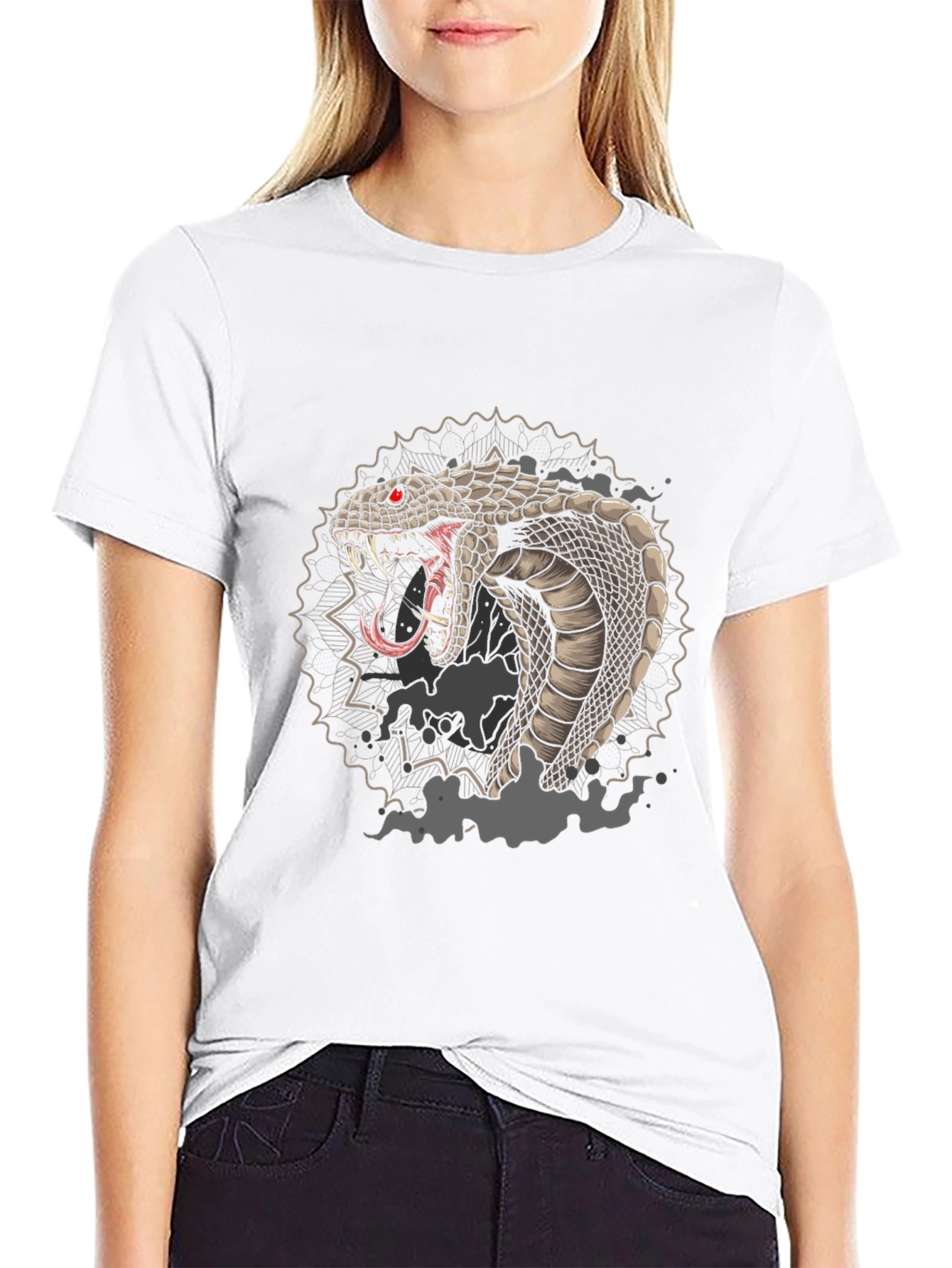Mens Black Graphic Tee - Cobra Snake Design