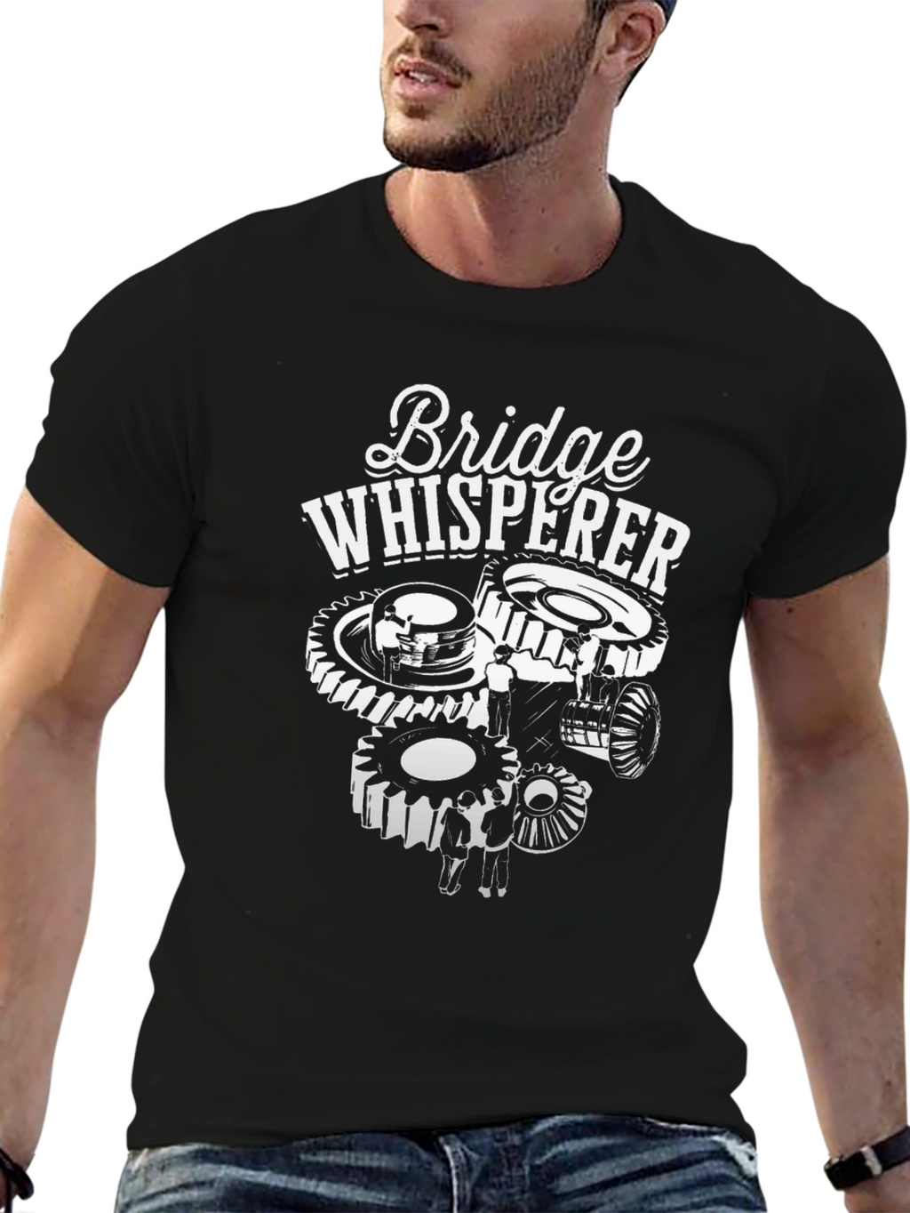 Bridge Whisperer Graphic Tee - Black Cotton Blend T-Shirt