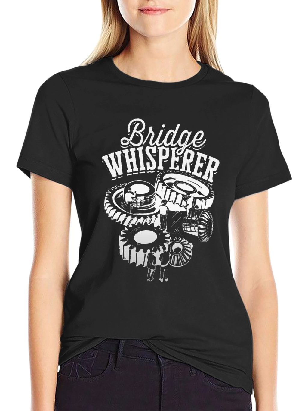 Bridge Whisperer Graphic Tee - Black Cotton Blend T-Shirt