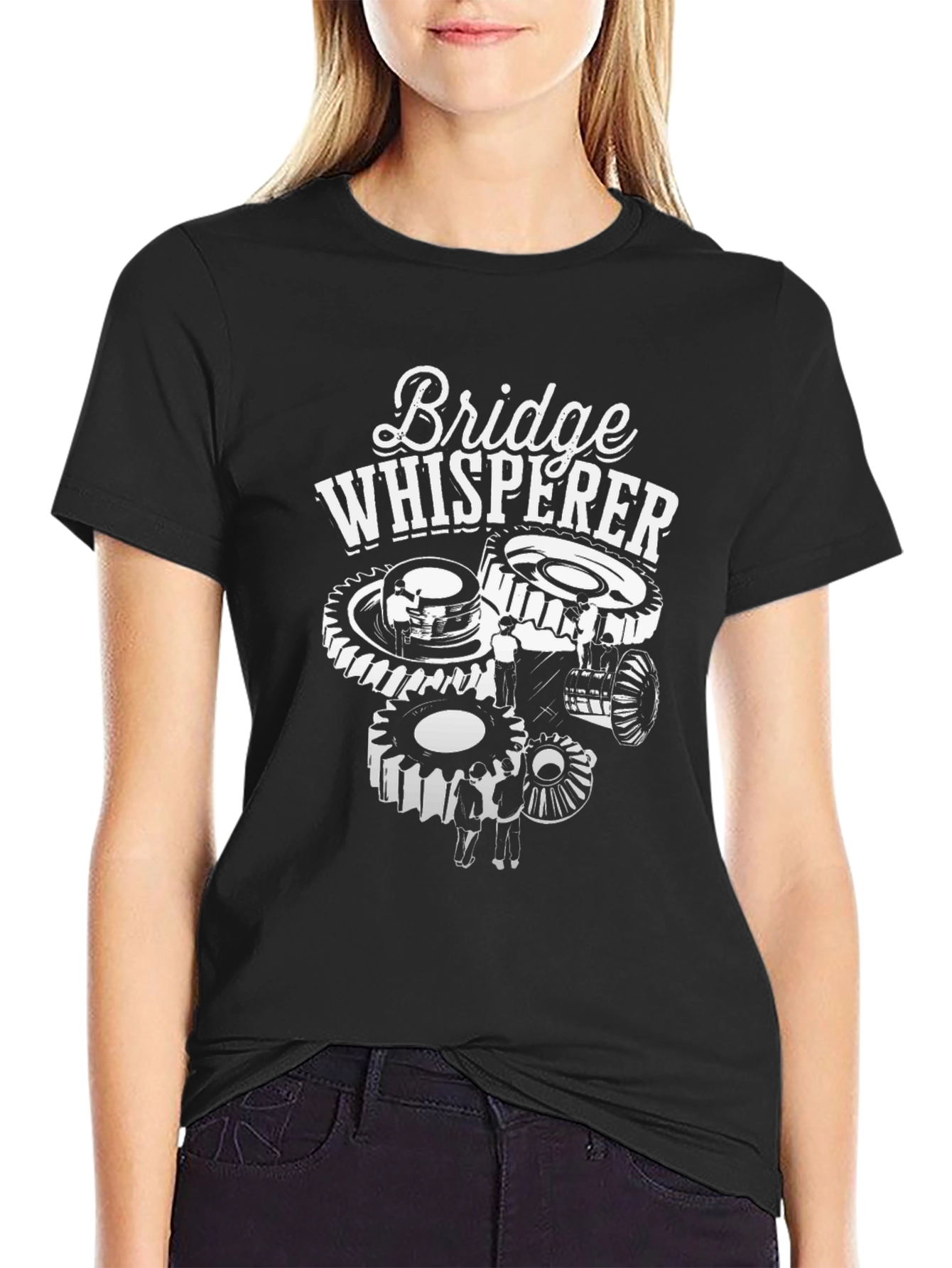 Bridge Whisperer Graphic Tee - Black Cotton Blend T-Shirt