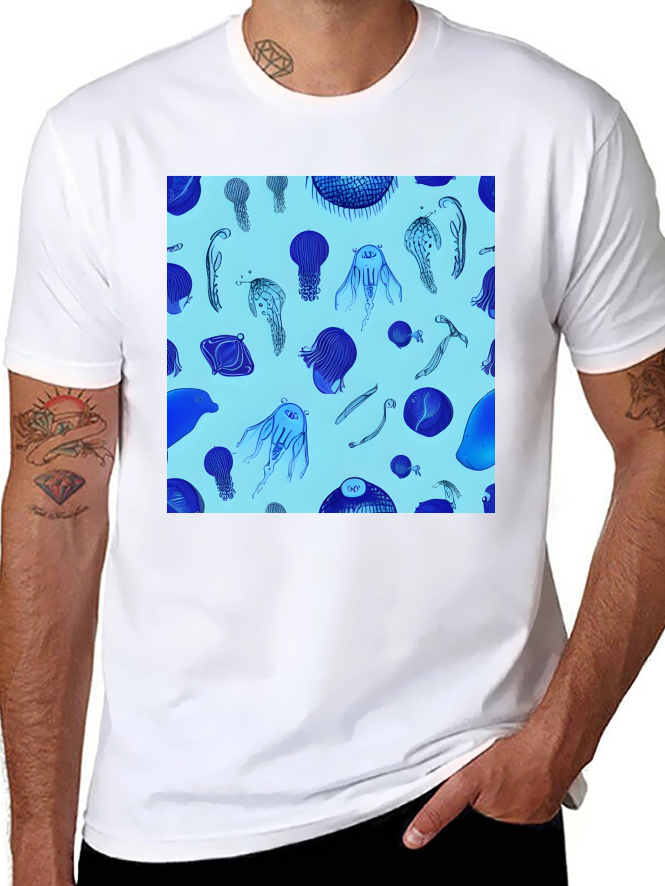 Jellyfish Print Tee - Stylish Black Cotton Blend T-Shirt