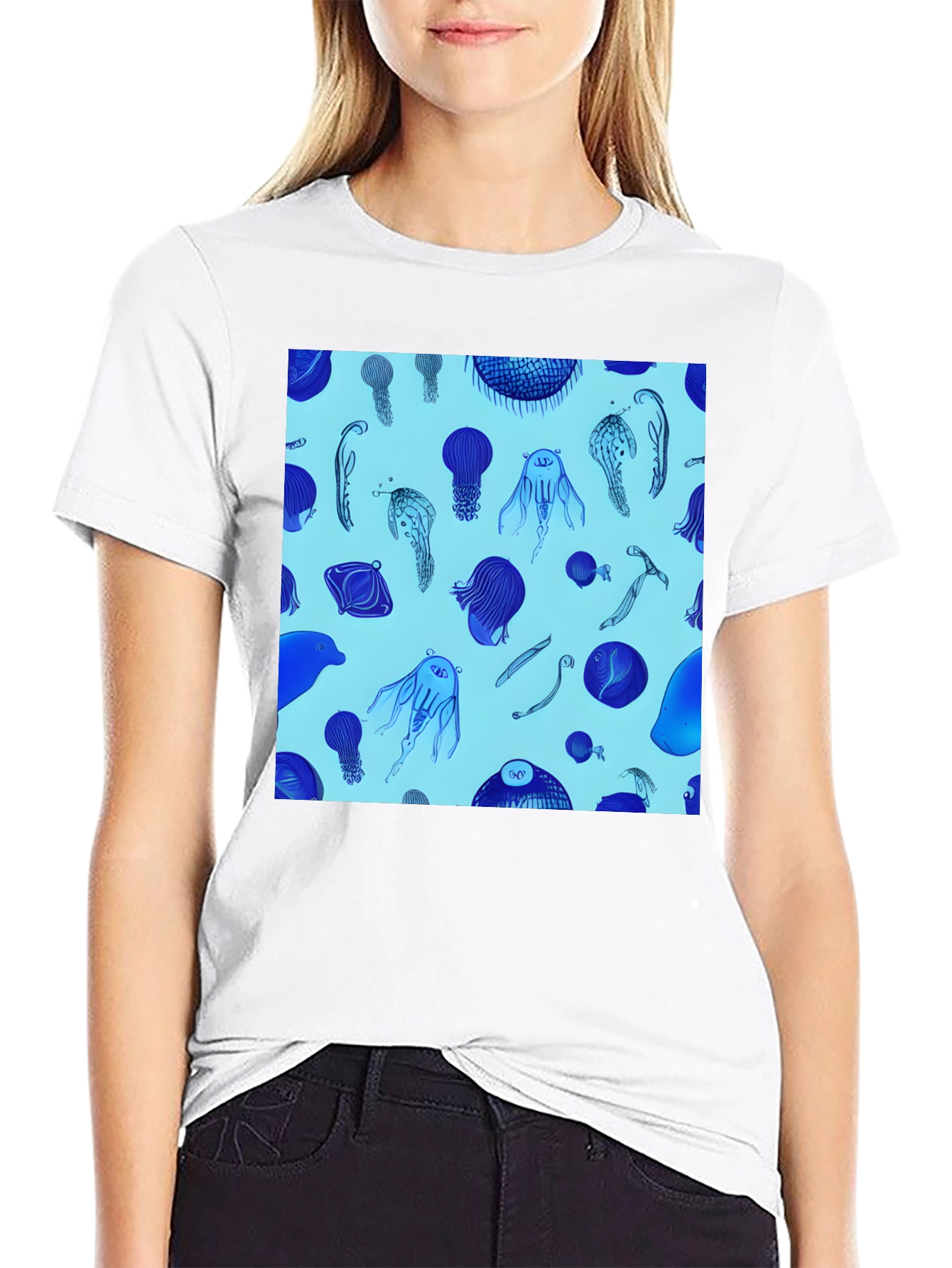 Jellyfish Print Tee - Stylish Black Cotton Blend T-Shirt