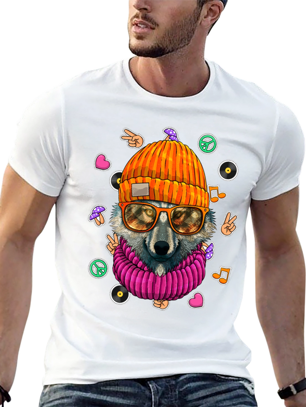 Cool Wolf Graphic Tee - Funky Hippie Style!