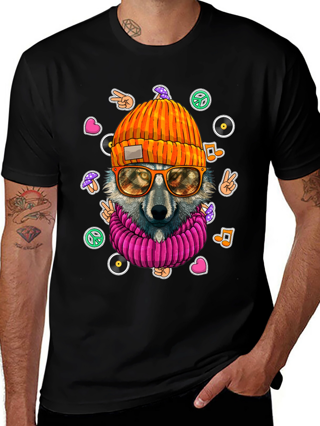 Cool Wolf Graphic Tee - Funky Hippie Style!