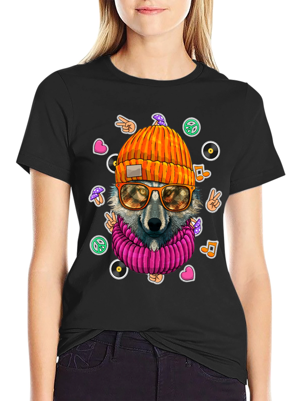 Cool Wolf Graphic Tee - Funky Hippie Style!