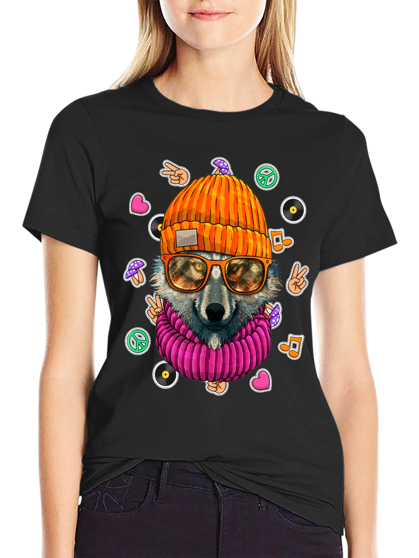 Cool Wolf Graphic Tee - Funky Hippie Style!