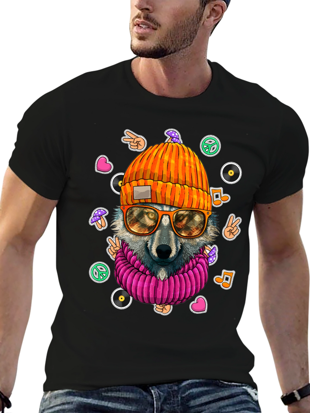 Cool Wolf Graphic Tee - Funky Hippie Style!