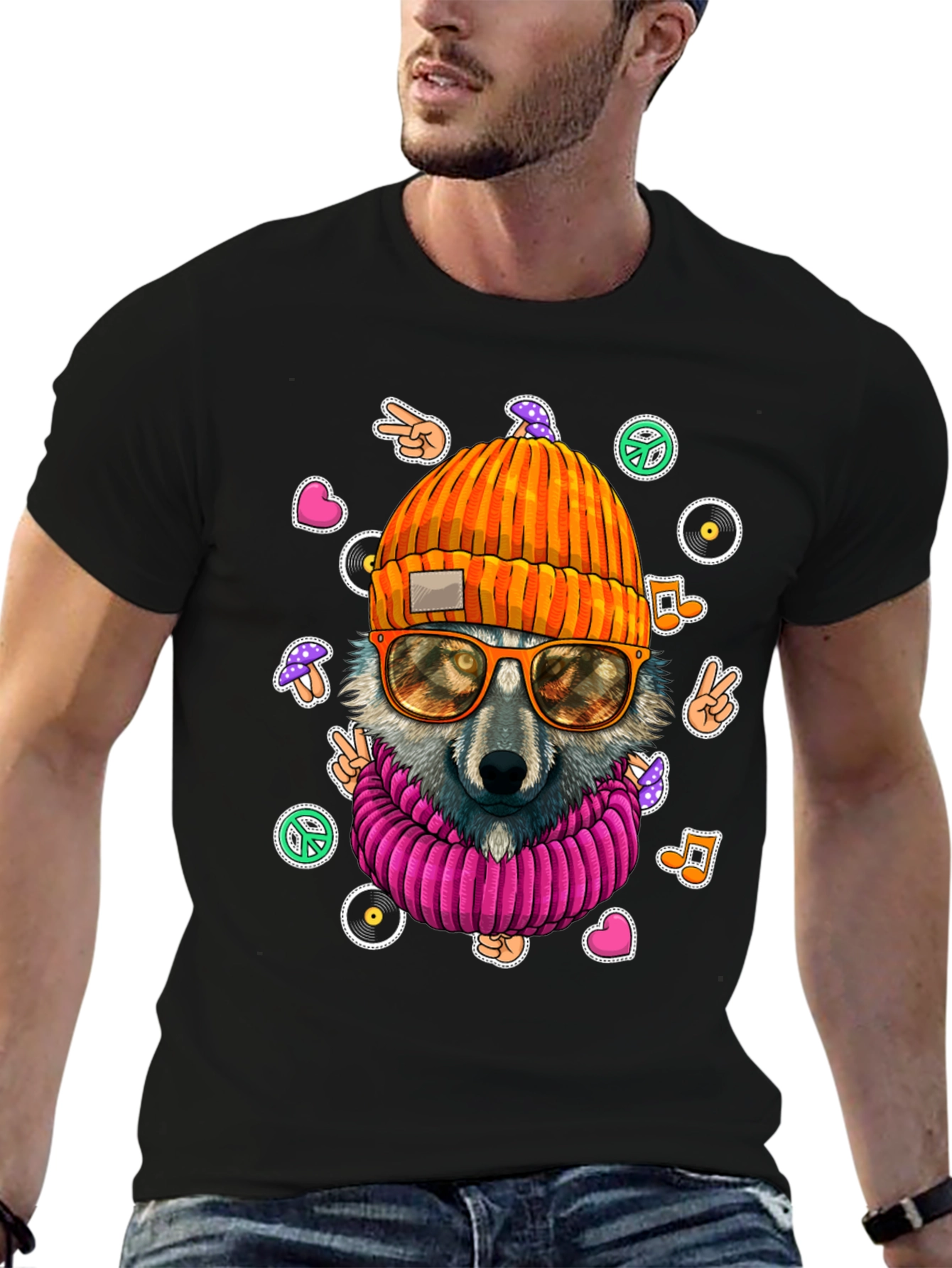 Cool Wolf Graphic Tee - Funky Hippie Style!