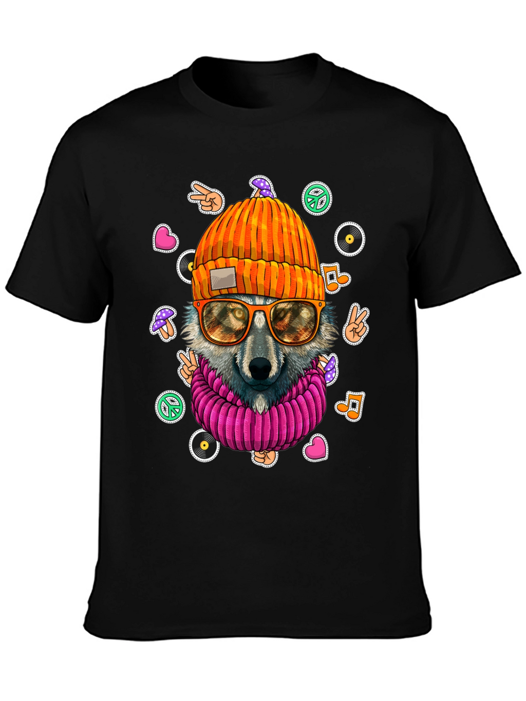 Cool Wolf Graphic Tee - Funky Hippie Style!