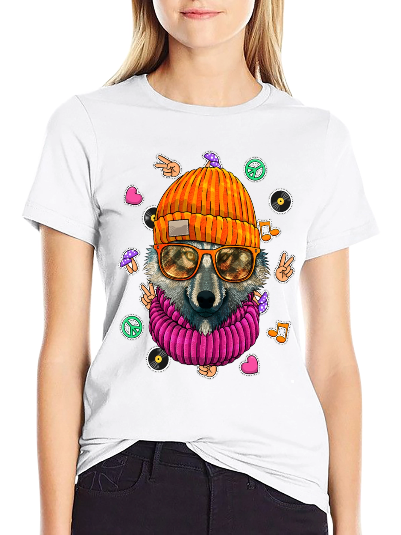 Cool Wolf Graphic Tee - Funky Hippie Style!