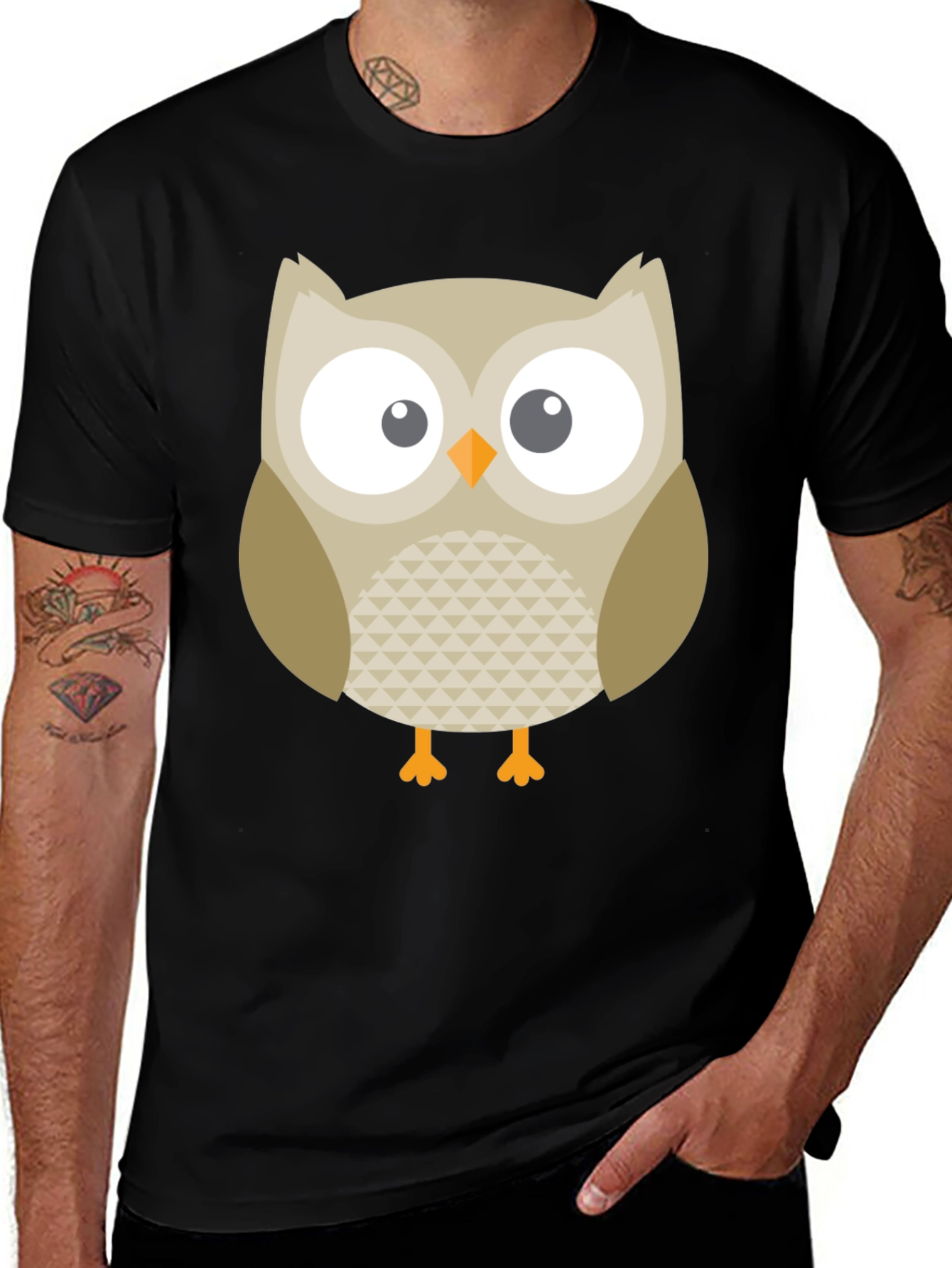 Owl Graphic Tee - Black Cotton Blend Comfort
