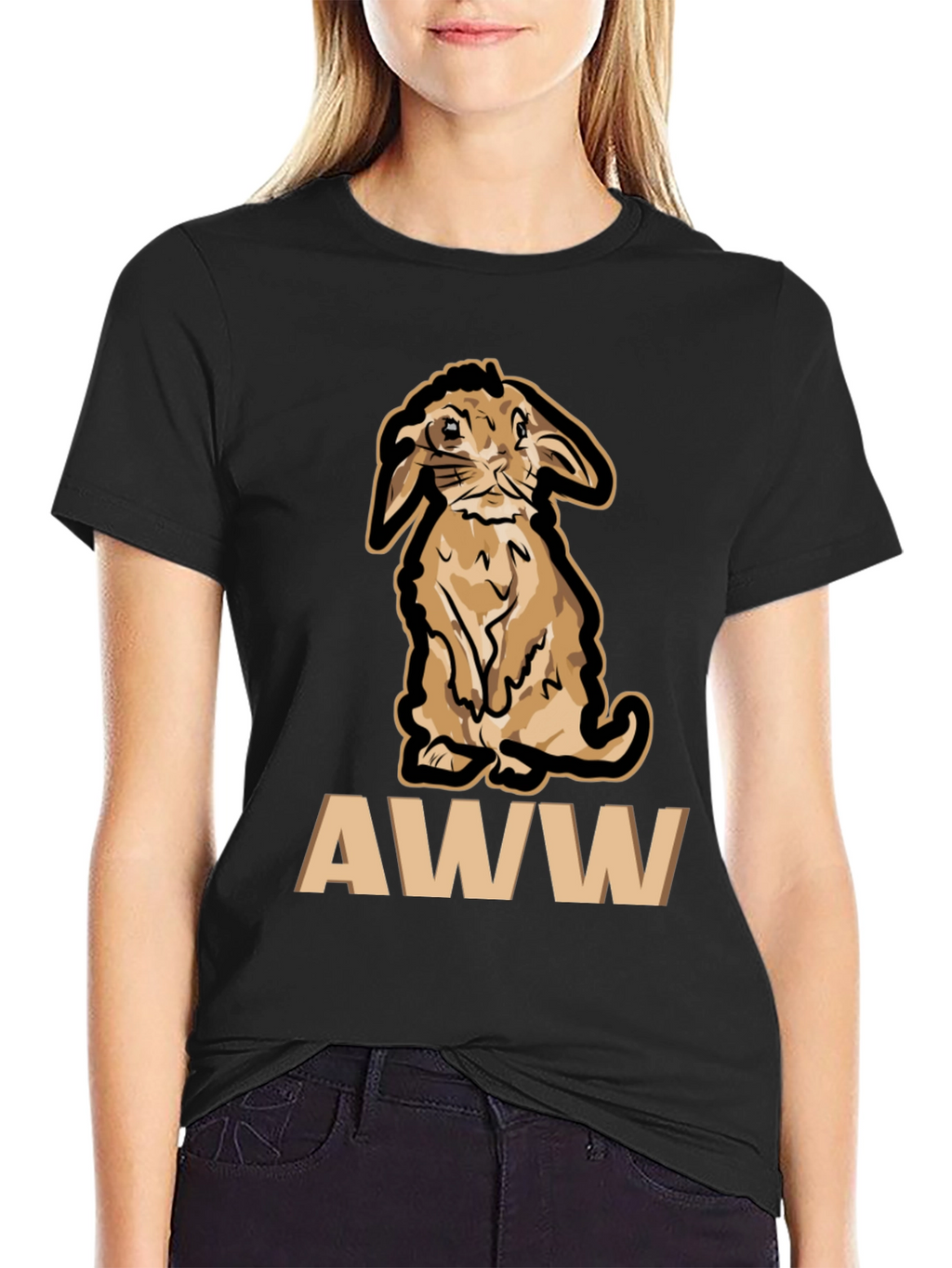 Cute Bunny AWW T-Shirt - Black