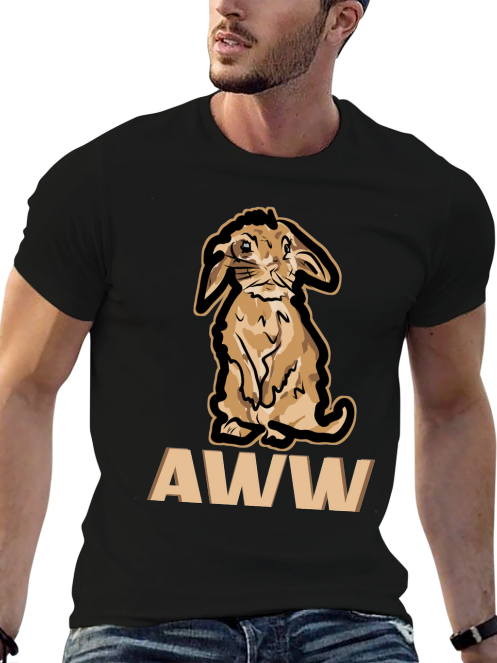 Cute Bunny AWW T-Shirt - Black