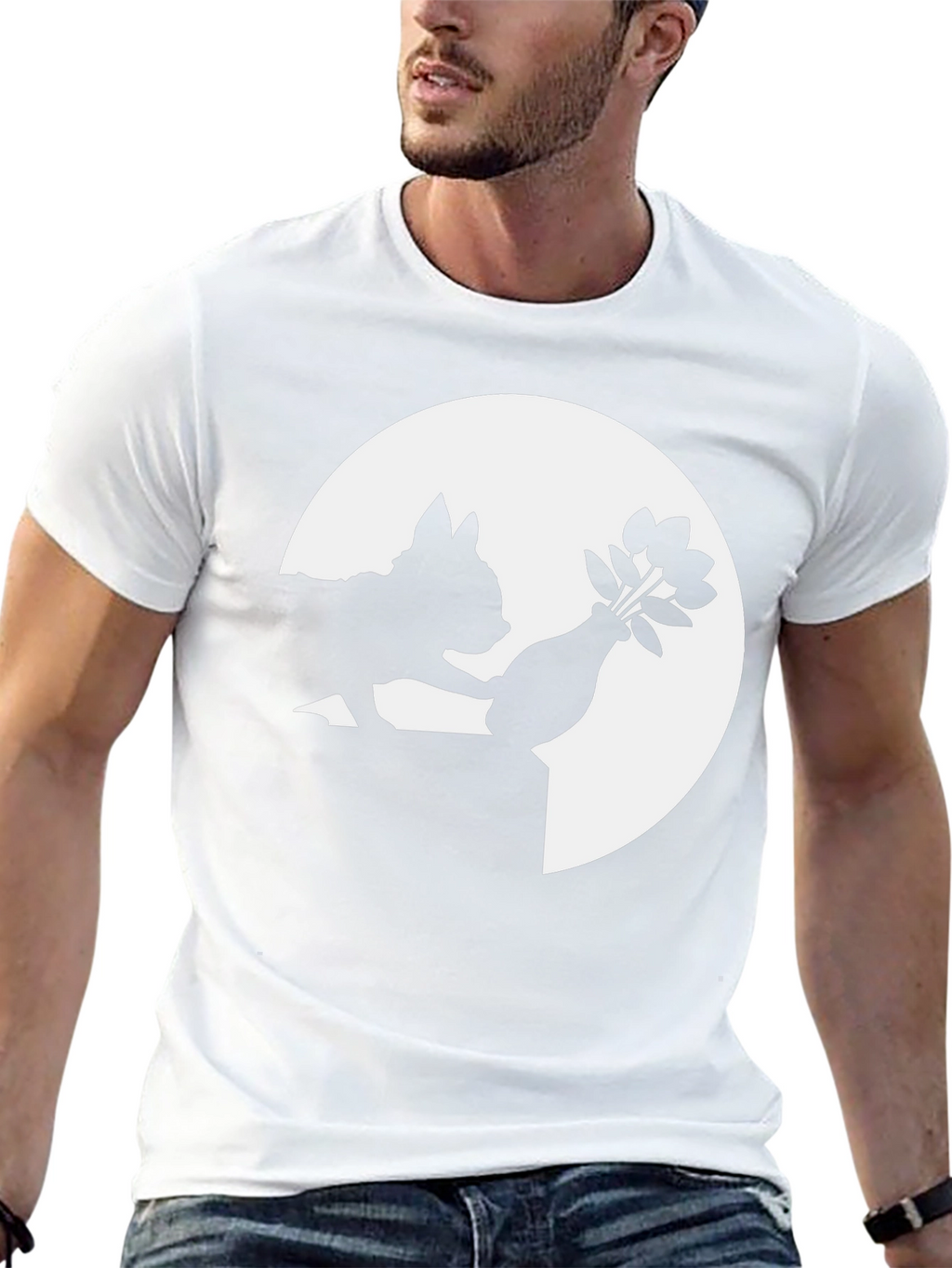 Silhouette Dog & Flowers Black T-Shirt