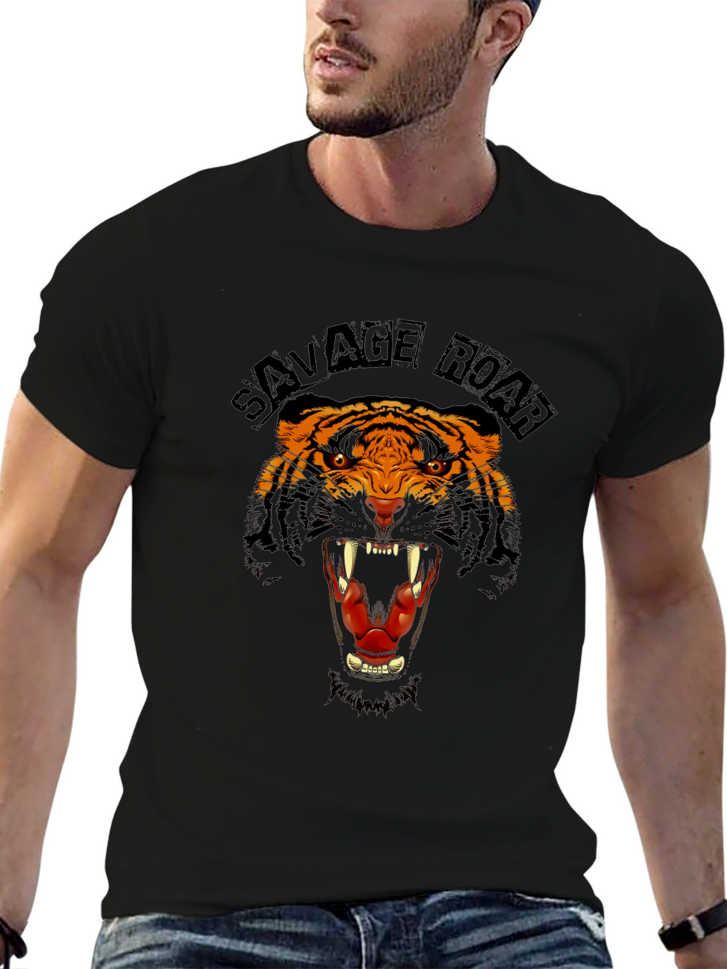 Savage Roar Tiger Graphic Black T-Shirt