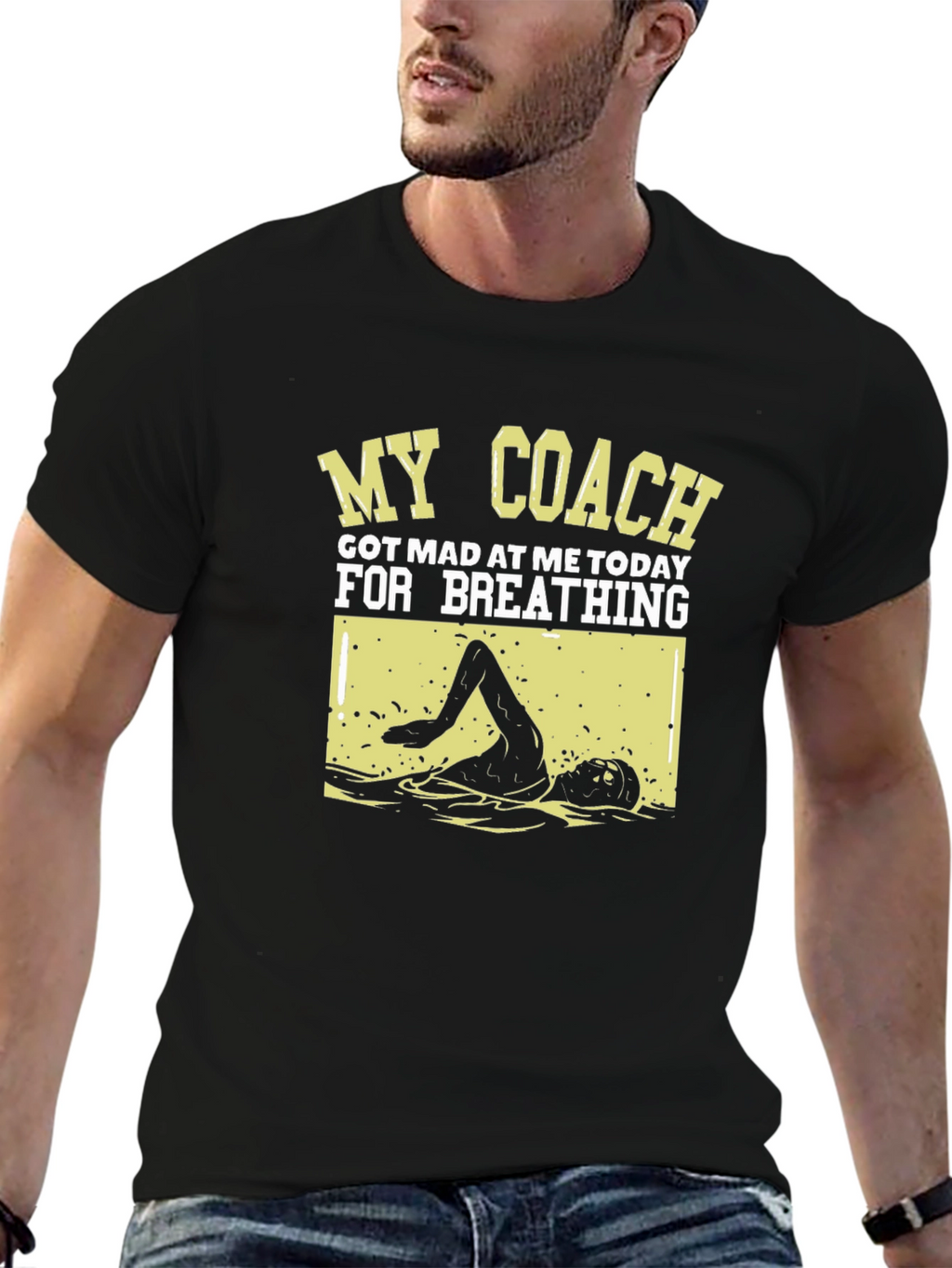 Funny Swimmer T-Shirt: My Coach Got Mad