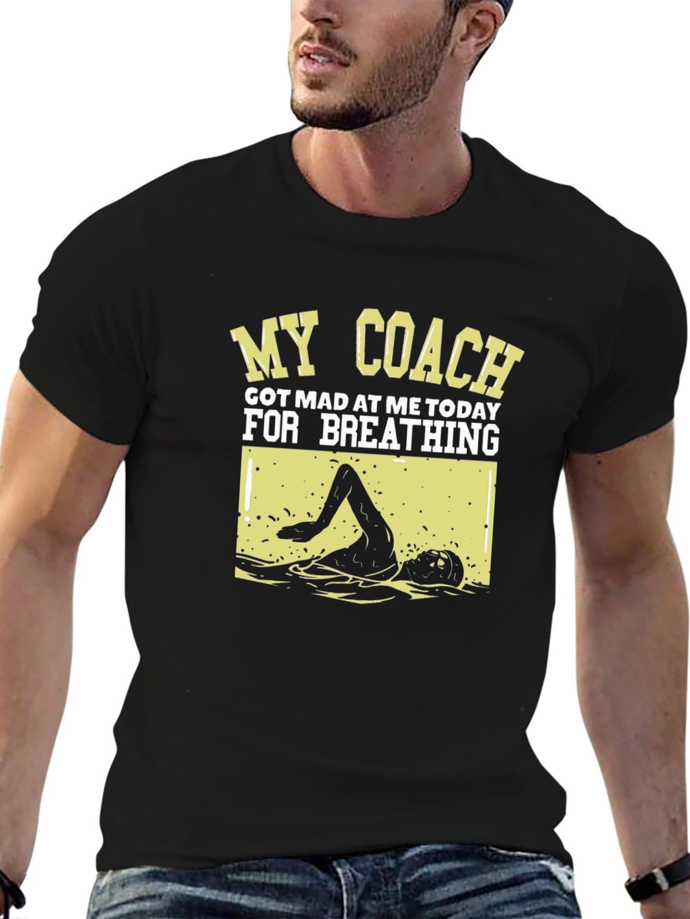 Funny Swimmer T-Shirt: My Coach Got Mad