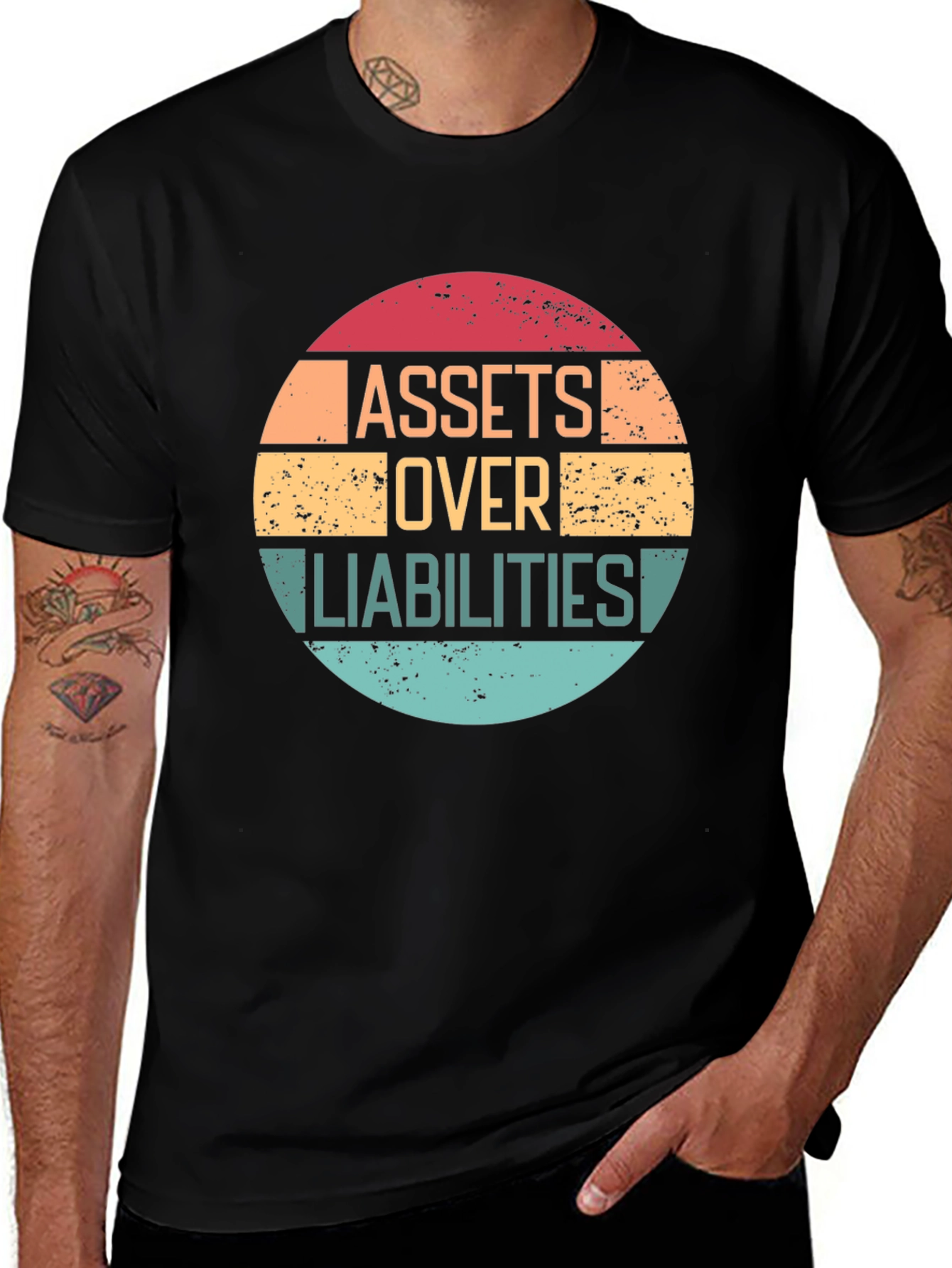 Assets Over Liabilities Black Graphic Tee