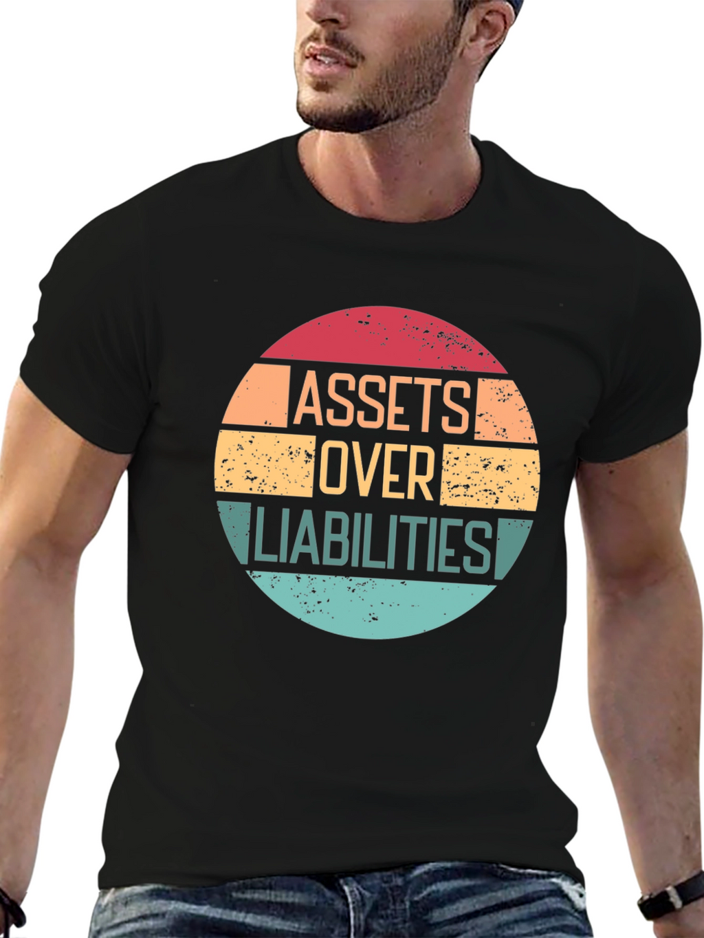 Assets Over Liabilities Black Graphic Tee