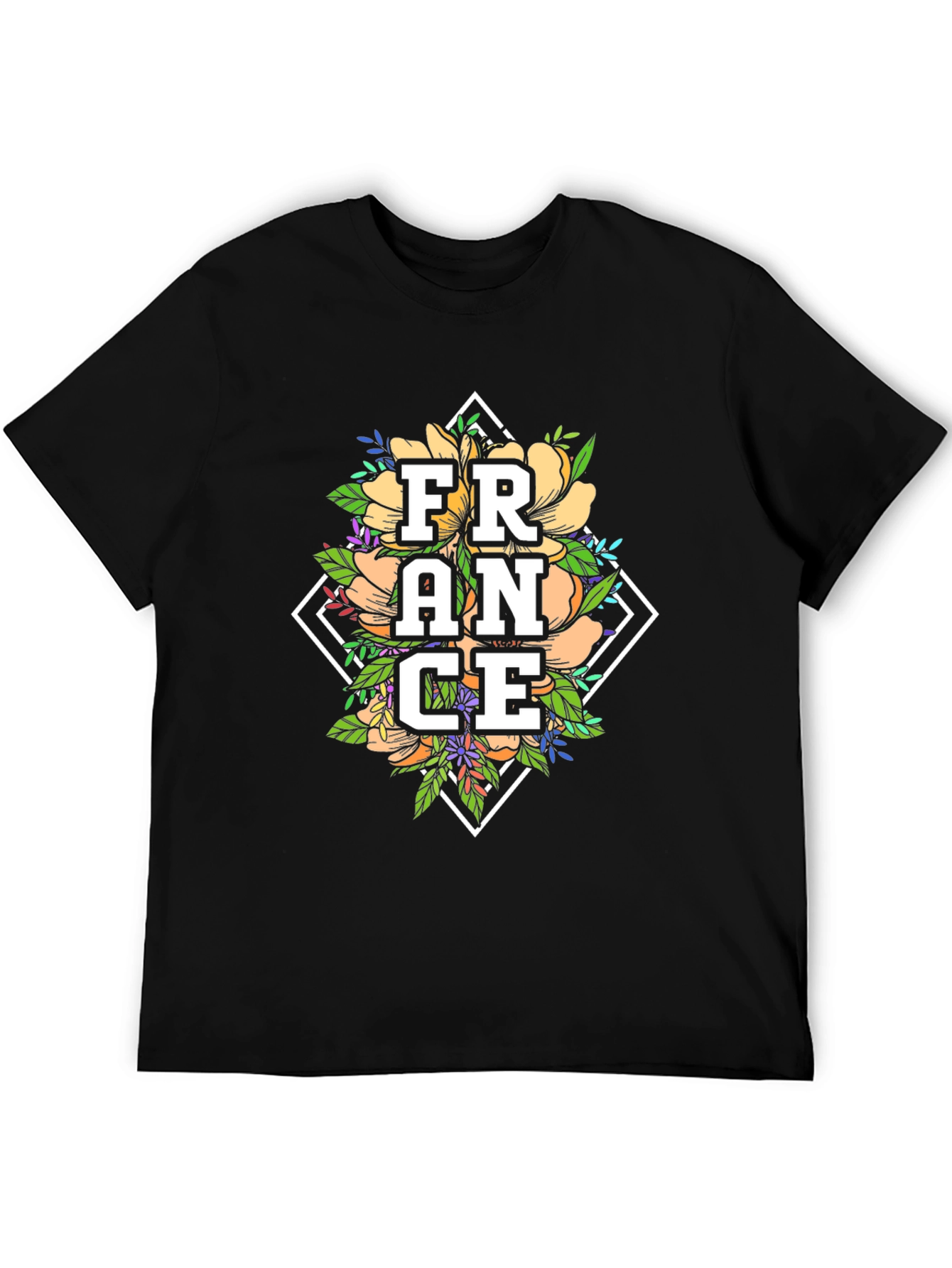 Floral France Graphic Tee - Black Unisex T-Shirt