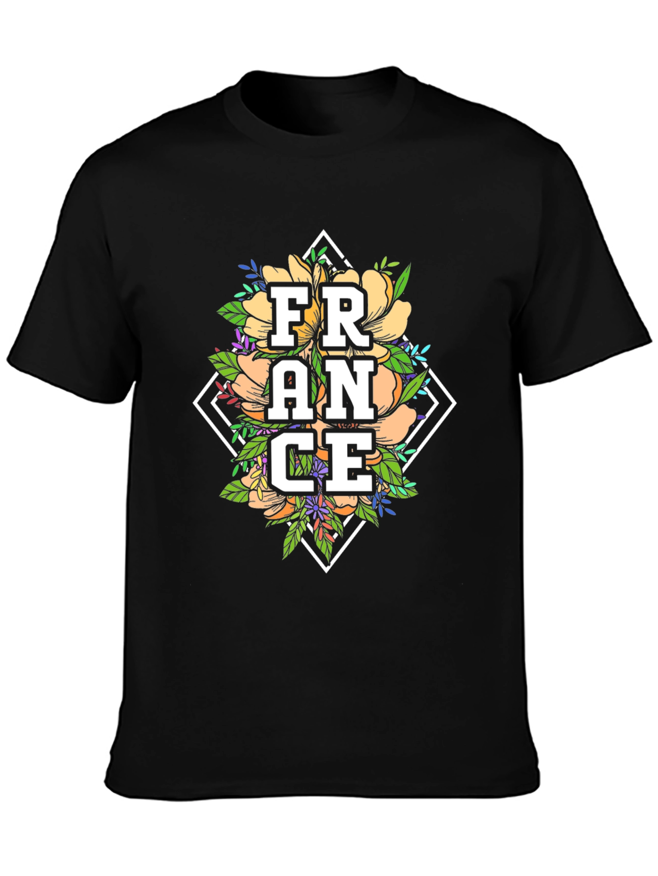 Floral France Graphic Tee - Black Unisex T-Shirt