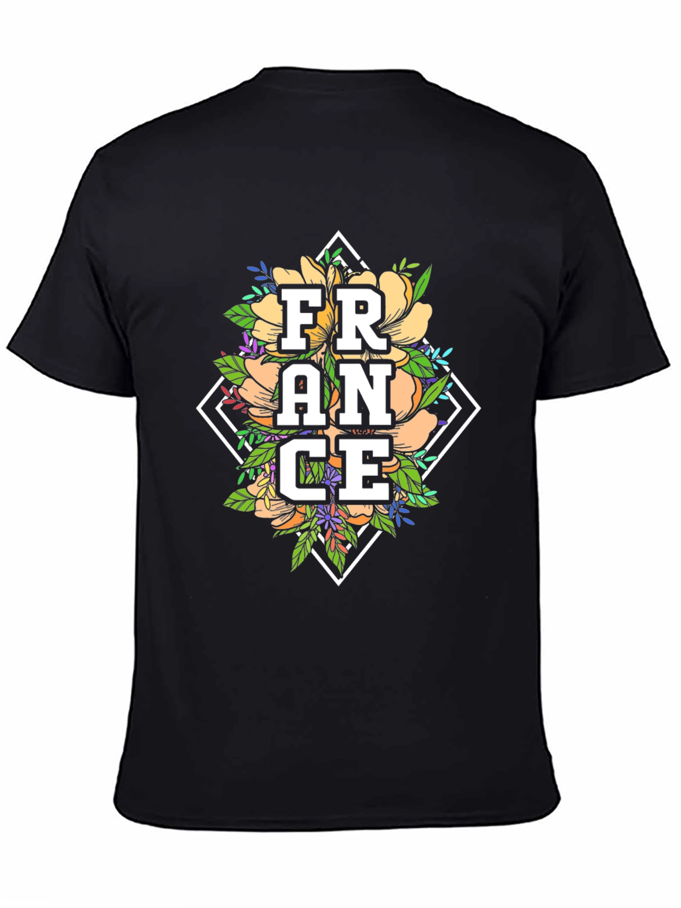 Floral France Graphic Tee - Black Unisex T-Shirt