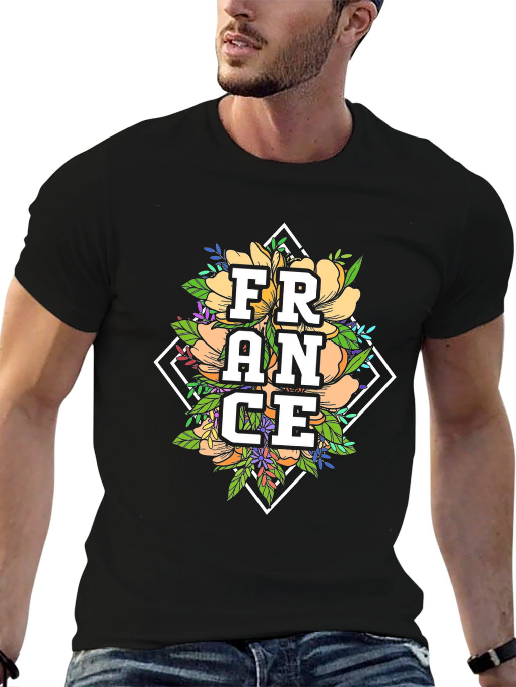 Floral France Graphic Tee - Black Unisex T-Shirt
