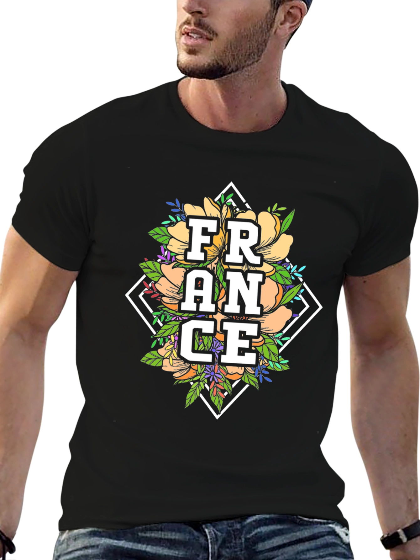 Floral France Graphic Tee - Black Unisex T-Shirt