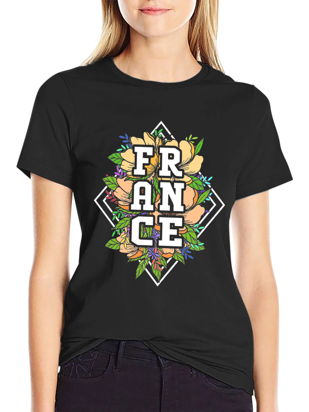 Floral France Graphic Tee - Black Unisex T-Shirt