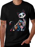 Sugar Skull Cat Graphic Tee - Black